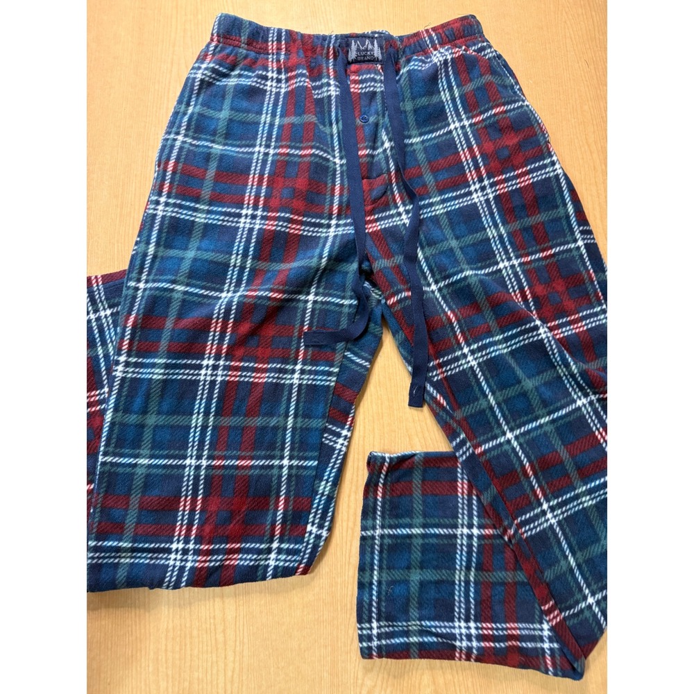 Lucky Brand Mens Fleece Pajama Pants Blue Red Plaid Lounge Sleepwear Size Medium